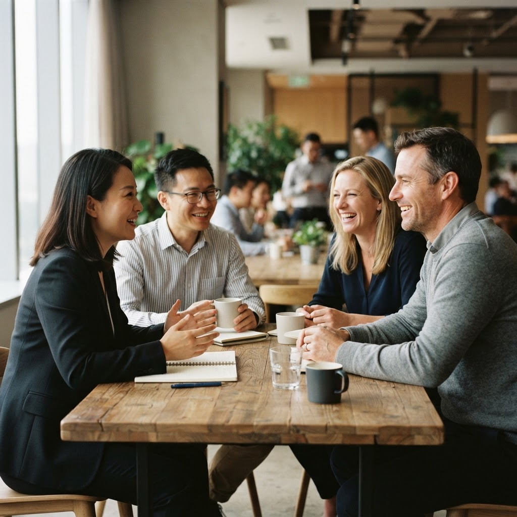 Professionals sharing a cross-cultural conversation